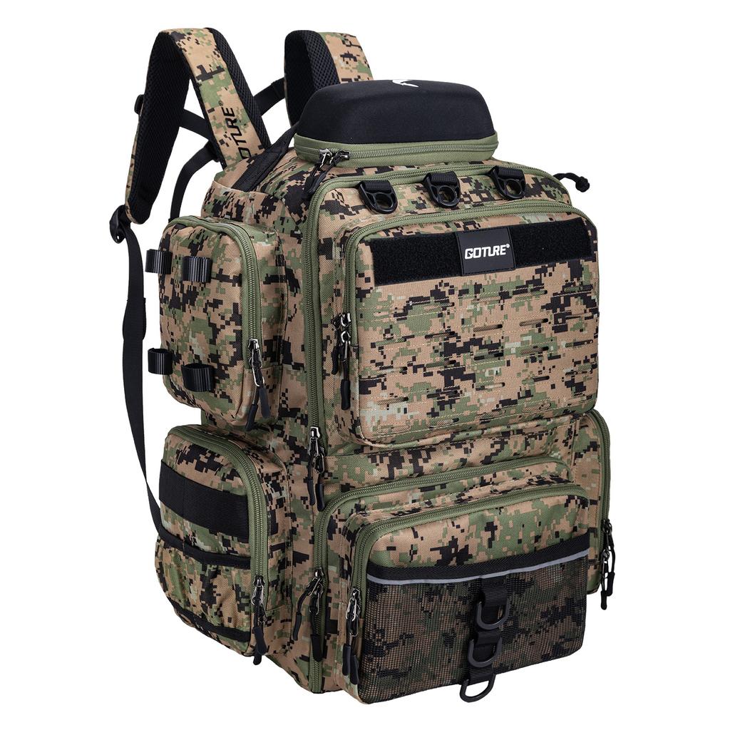 Zaino da Pesca Goture da 45L ad Ampia Capacità, Borsa da Pesca Impermeabile con 4 Scatole porta Attrezzi, Porta Canne per Attrezzatura da Pesca, Regalo per Uomini