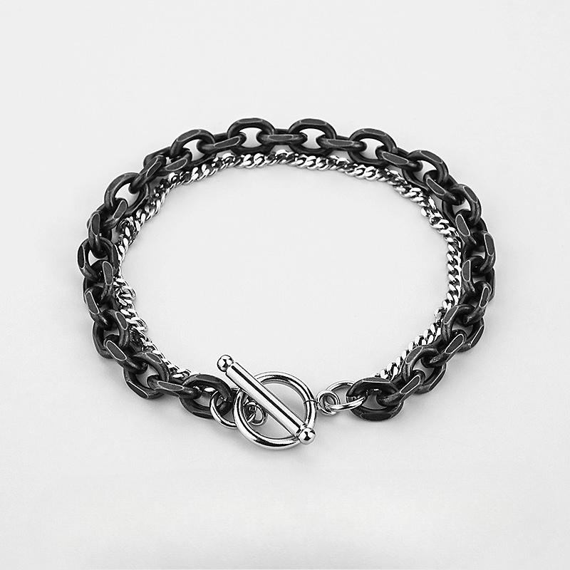 Titanium and Steel Double-layer Bracelet - Single-person, Individualistic, Simple Men's Jewelry. Retro and Niche Design for Students.