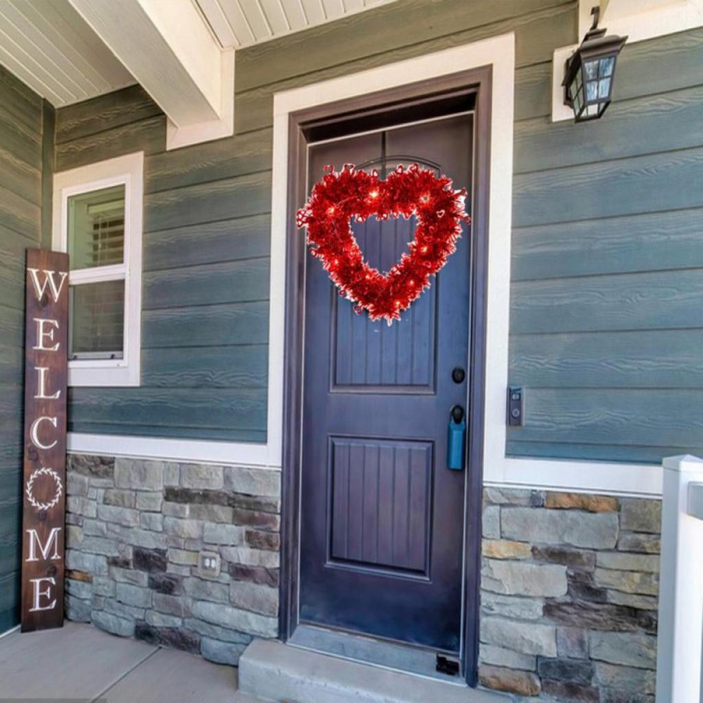 Sevgililer Günü Ön Kapı Çelengi, Tel Kalp Çelenkli İç Mekan Dış Mekan Dekorasyonu, Sevgililer Günü Kalp Çelenkli Tabela Duvara Asılan Dekorasyon