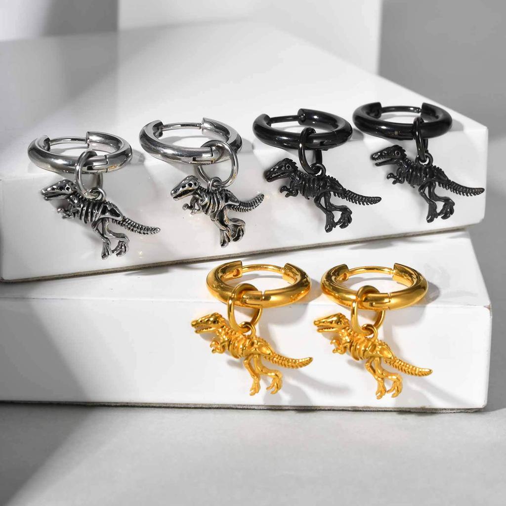 Men's Dinosaur Hoop Earring,Anti Allergy Tyrannosaurus Rex Skeleton Earrings,Jurassic Dinosaur Enthusiast Earring Gift