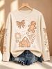 Women's Autumn and Winter Outfit Gingerbread House Candy Cane Bow Multiple Sleeve Printed Long Sleeve T-Shirt