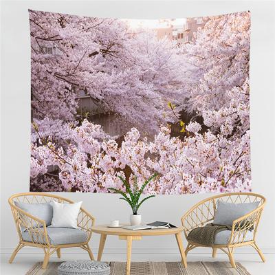 Pink Cherry Blossom Forest Trees Landscape Tapestry Wall Hanging Room Aesthetic Decoration Living Room Wall Home Decoration