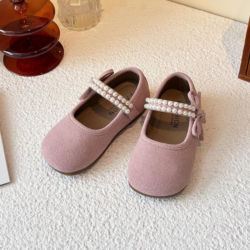 

Girls Mary Janes Round Toes Beads Sweet Kids Flats Soft Sole Non-slip 2025 New Children Princess Shoes Simple Bows Moccasins 23 розовый