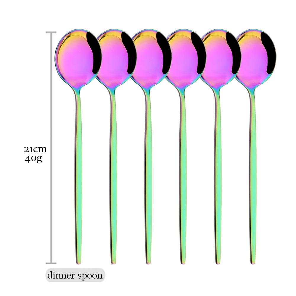 6Pcs Multicolor Cutlery Set Fork Knife Spoon Flatware Stainless Steel Dinnerware Set Long Ice Spoon Kitchen Tableware Set
