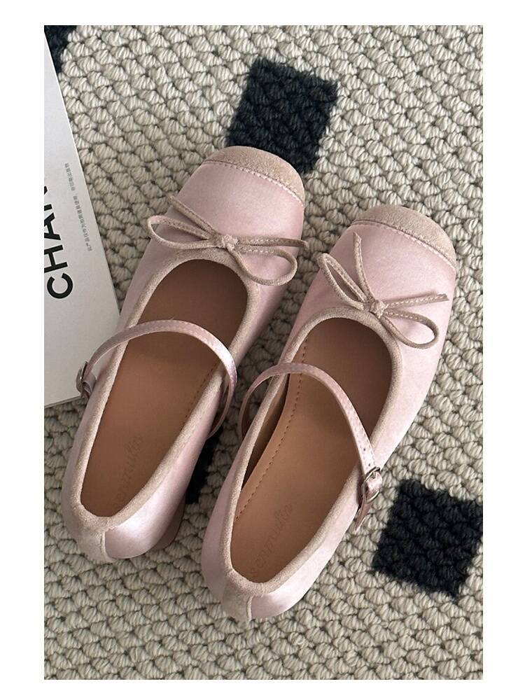 Retro bow thick heel Mary Jane shoes women's 2025 spring and summer new versatile inner height increase one-word buckle light mouth single shoes