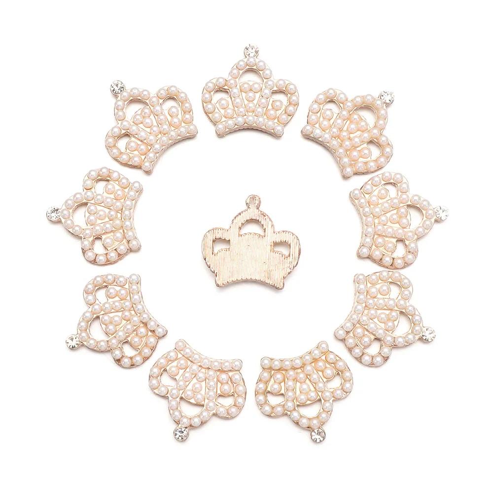 10pcs DIY Crafts Flower Rhinestones Buttons Pearl Button Wedding Decoration Diy Alloy Cryustal Bow Accessories Sewing Button