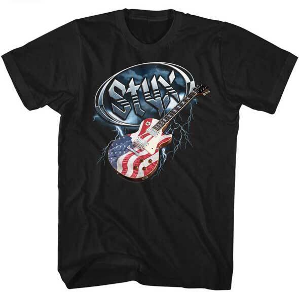 Styx Band Logo & American Flag Guitar Men s T Shirt Rock Music Merch Unisex T-Shirt L