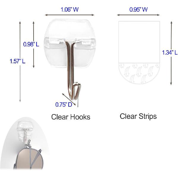 25 Small Hooks +30 Removable Strips, Clear Wire Hanger Hooks, Damage-Free Utility Hooks, Heavy Duty with Adhesive Strips, No Tools Wall Hook for