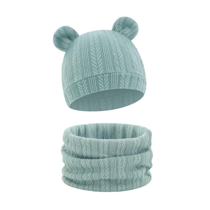 Reversible Infant Winter Hat Neck Warmer Combo Stretchy Cotton Blend 2 in 1 Baby Beanies Scarf Set for 8 to 36 Month Olds