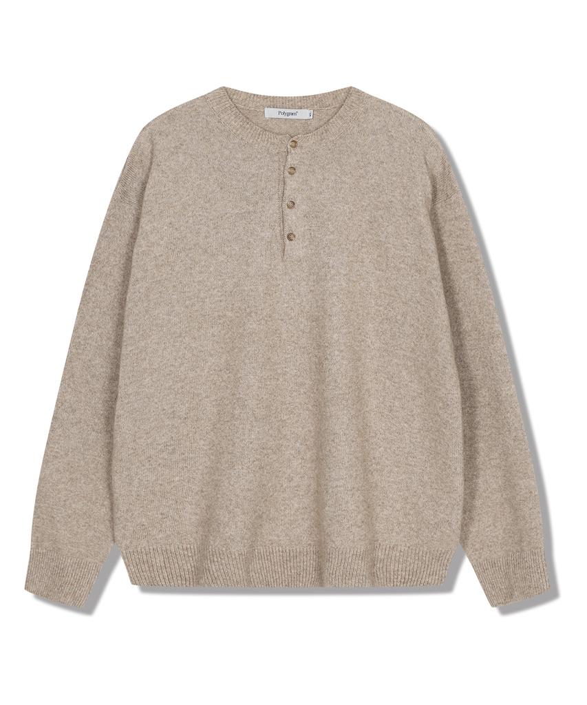 POLYGRAM Soft Wool Blend Henley Neck Knit - Oatbeige