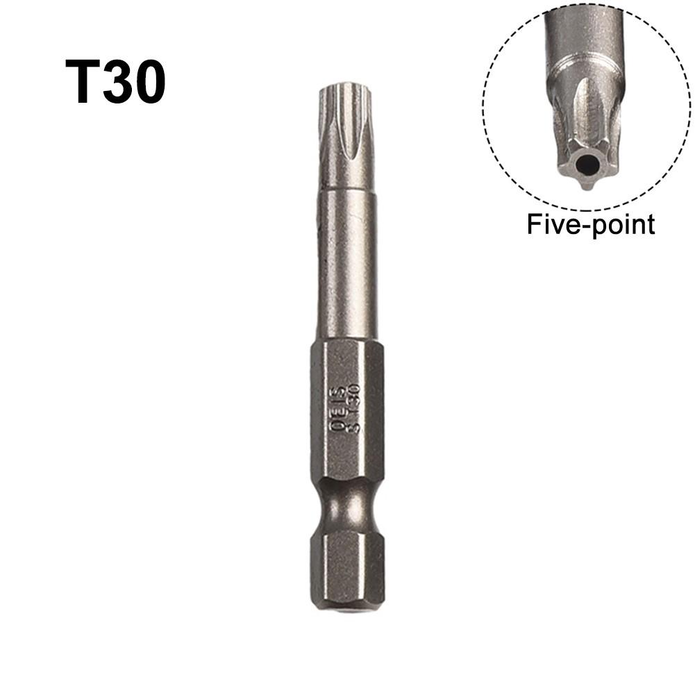 1pc 50mm 1/4 Hex Shank Magnetic Five-point  for Torx Screwdriver Bit With Hole T8-T40