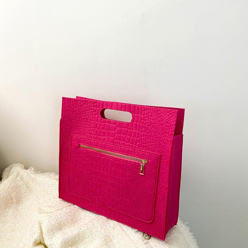Modern And Versatile Felt Tote Handbag For Women Ideal For Daily Commuting In Summer фуксия