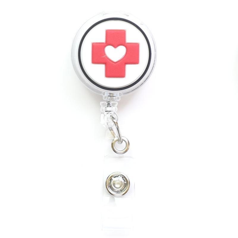 Fivela retrátil médica dos desenhos animados médico enfermeira licença de trabalho cordão criativo fácil de puxar fivela certificado marca nome