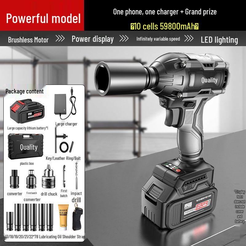 High Torque Rechargeable Brushless Impact Wrench with Lithium Battery for Car Repair