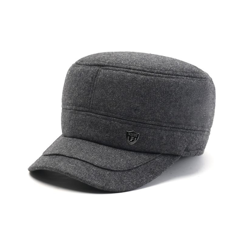 Hat Men's Beret Autumn and Winter New Woolen Ear Protector Peaked Cap Fleece Warm Cotton Hat Forward Hat