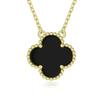 18K Gold-Plated V Design Four-Leaf Clover Necklace with Rose Red Chalcedony, Agate, and White Shell Pendant