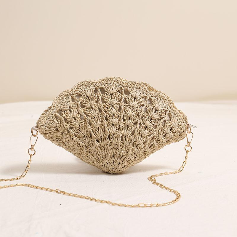 Women Shell straw woven shoulder bag new female fashionable hollow fan-shaped straw vacation beach bag