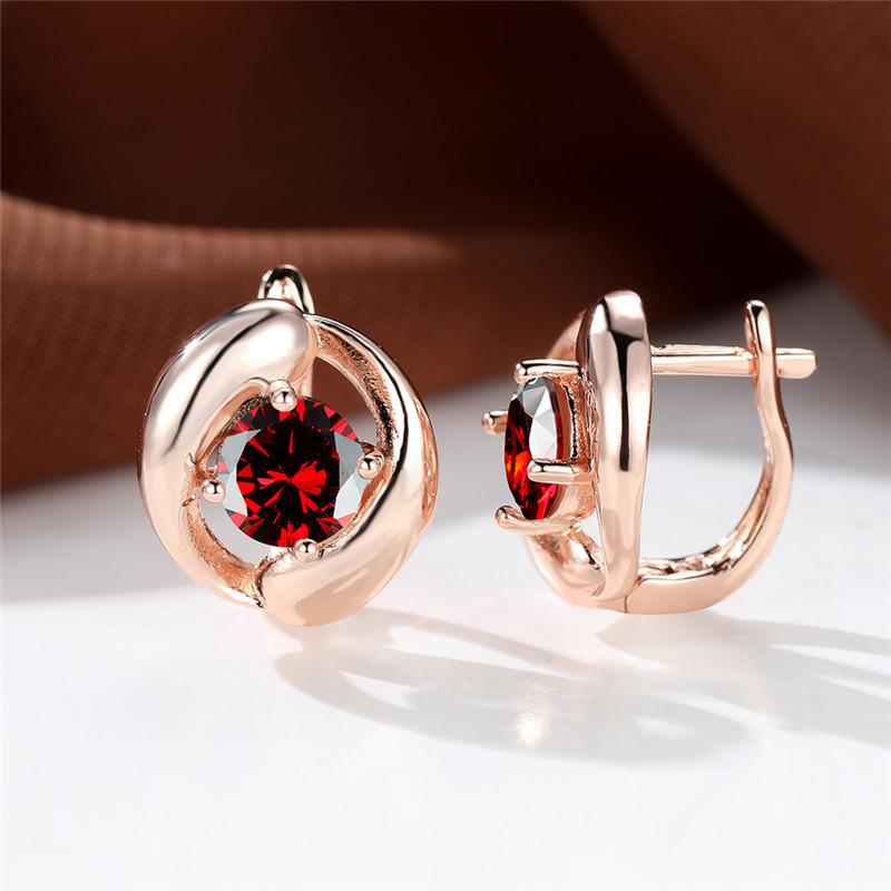 

Разноцветные серьги круглой огранки с розовым, красным, синим, фиолетовым камнем, серьги-капли цвета розового золота, серьги для вечеринок, простые модные серьги-кольца с радужным камнем красный