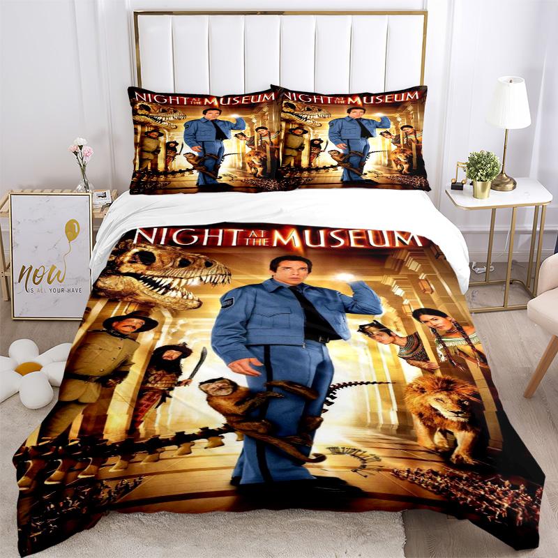 Night Museum Bedding 3 Piece Set HD Print Duvet Cover Pillowcases for Teens Adult Bedroom Decoration Christmas Gift
