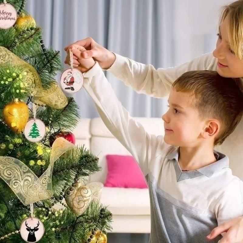 10 ks Vánoční ozdoba Přírodní kulaté dřevěné štěpky Plátky Kruhy Dřevěné disky pro DIY řemesla Svatba Party Dekorace