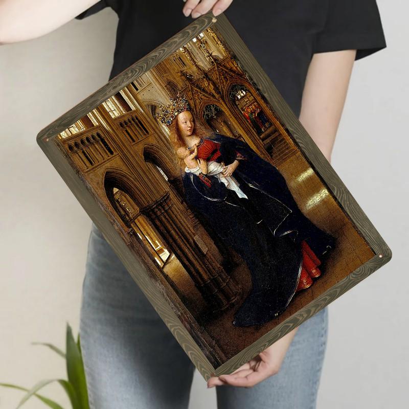 

Custom Vintage Religious Art Metal Wall Decor Medieval Madonna and Child Church Scene Painting 20x30cm（7.8x11.8inch）