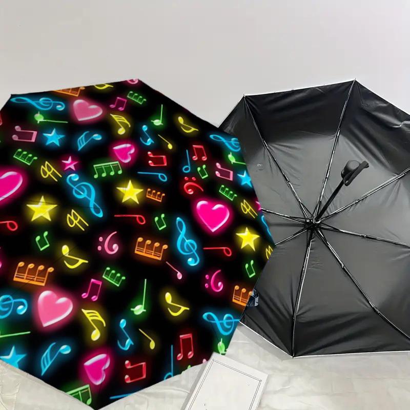 1PC Music NotesHeart Symbols Pattern Small Travel Compact Windproof Umbrella, Automatic Folding Umbrella, Automatic Open/Close ,Gift-146