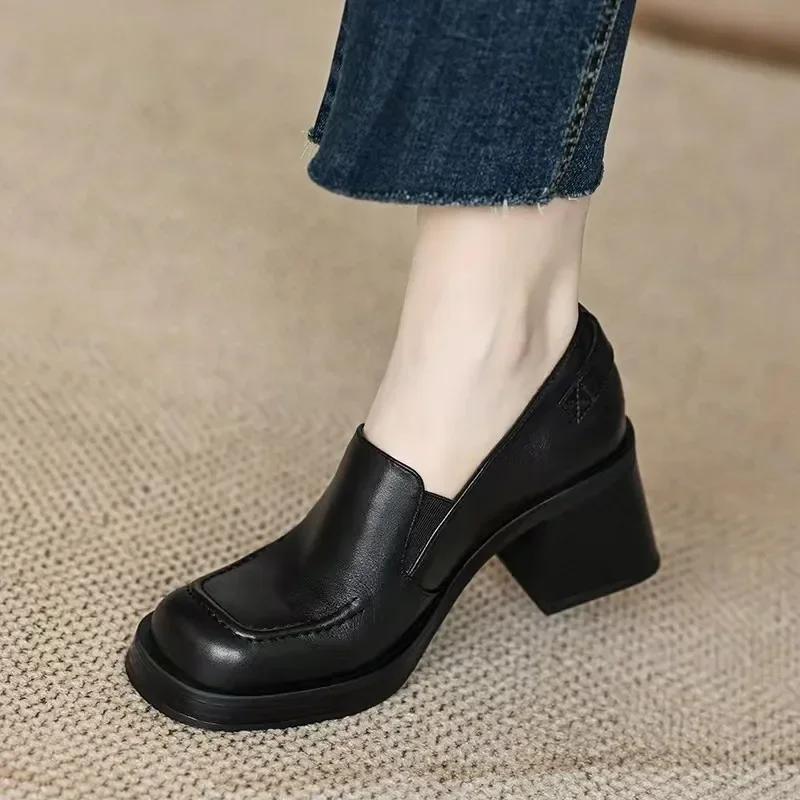 Fashion Women's British Style Leather Shoes 34-40 New Square Head Thick Bottom Thick With Comfortable Commuter Shoes Fashion High Heels