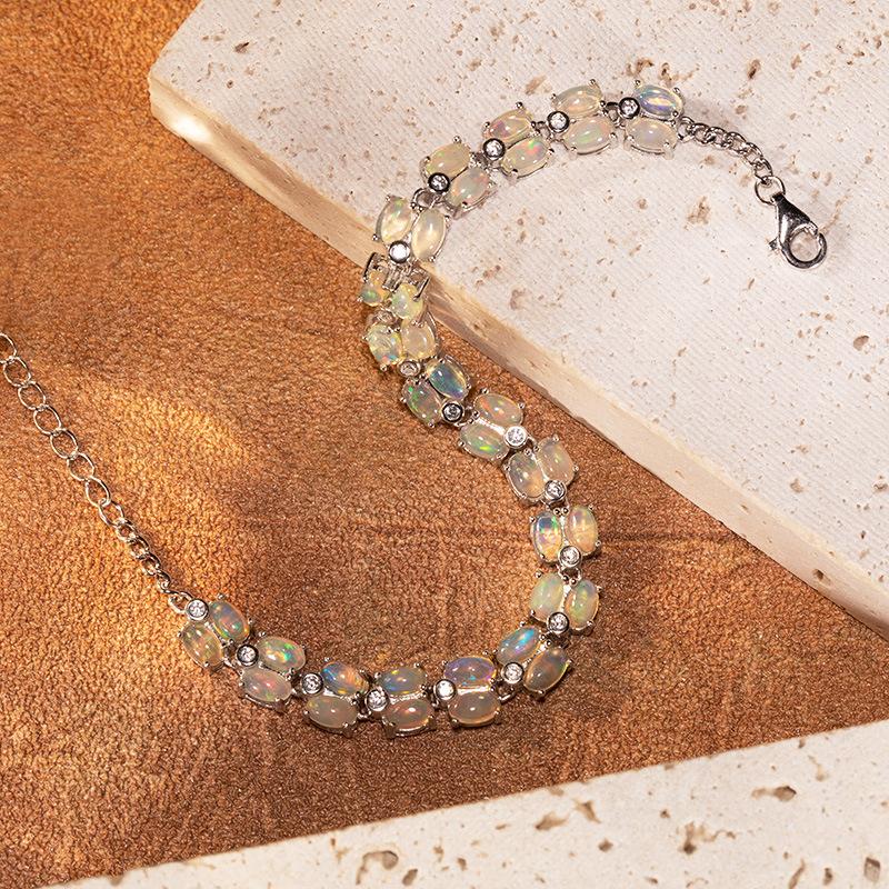 S925 Sterling Silver Color Treasure Jewelry Natural Opal Bracelet Women'S Xiaohongshu Earrings
