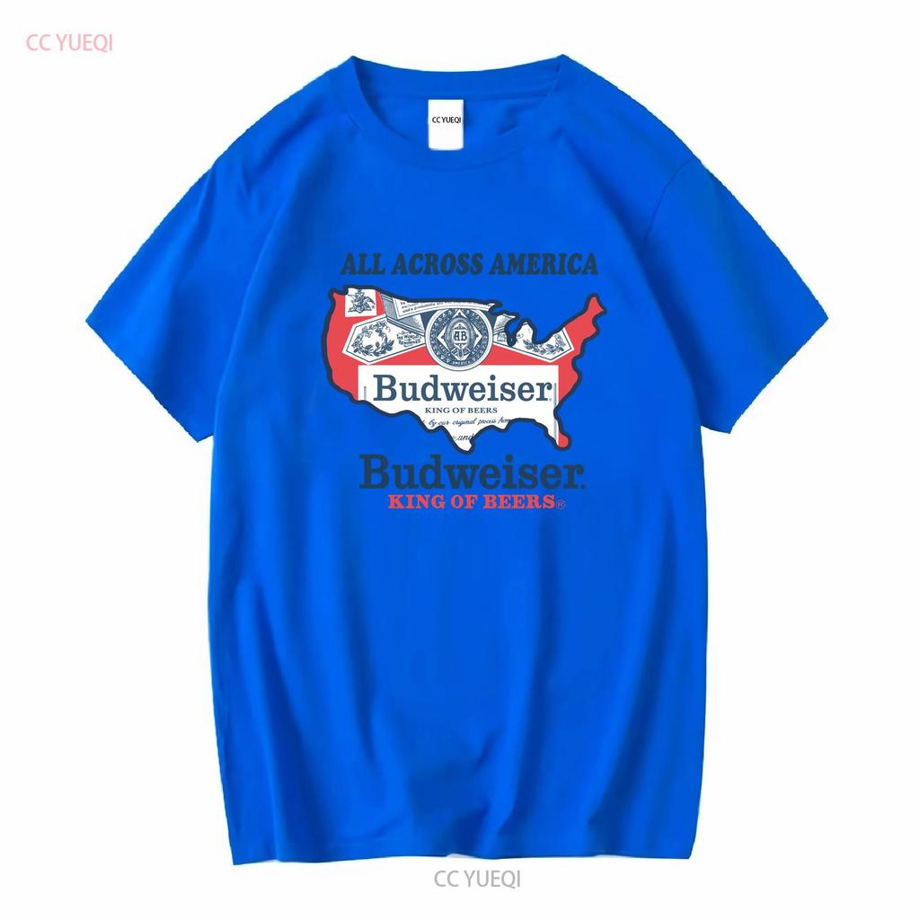 Maglietta Bianca Vintage con Logo Bandiera Budweiser Kv10809 Maniche Lunghe Top Morbido Lavato Vintage per Uso Quotidiano Grafica alla Moda