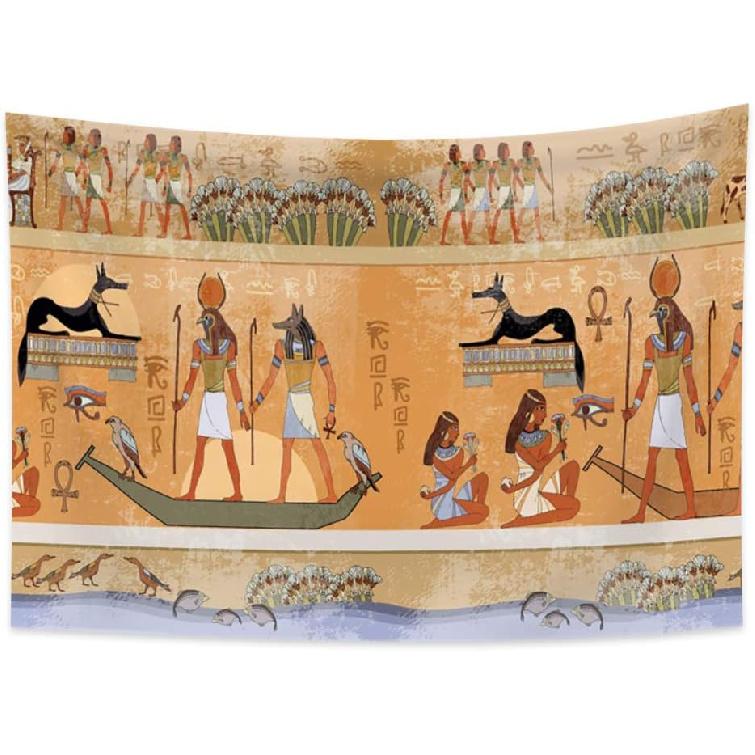 Haoyiyi Egyptian Tapestry Wall Hanging Ancient Egypt Mythology Culture Tapestry Pharaohs Hieroglyphic Carvings Tapestries for Bedroom Living Room