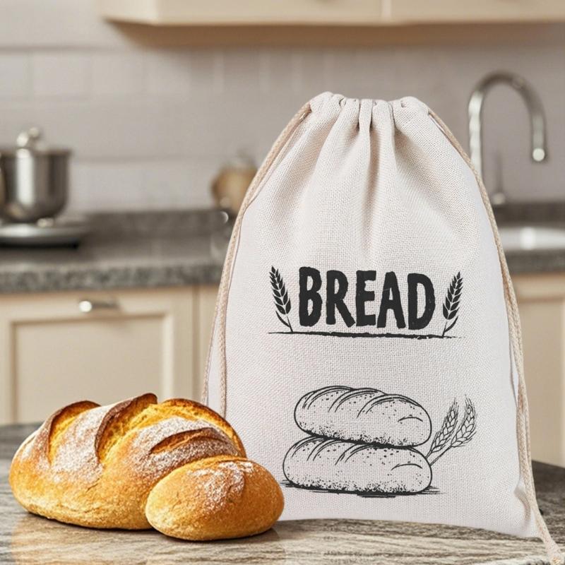 Practical Drawstring Linen Bread Bags Sustainable and Breathable Packaging Pouches Perfect for Bread Fruits and Snacks
