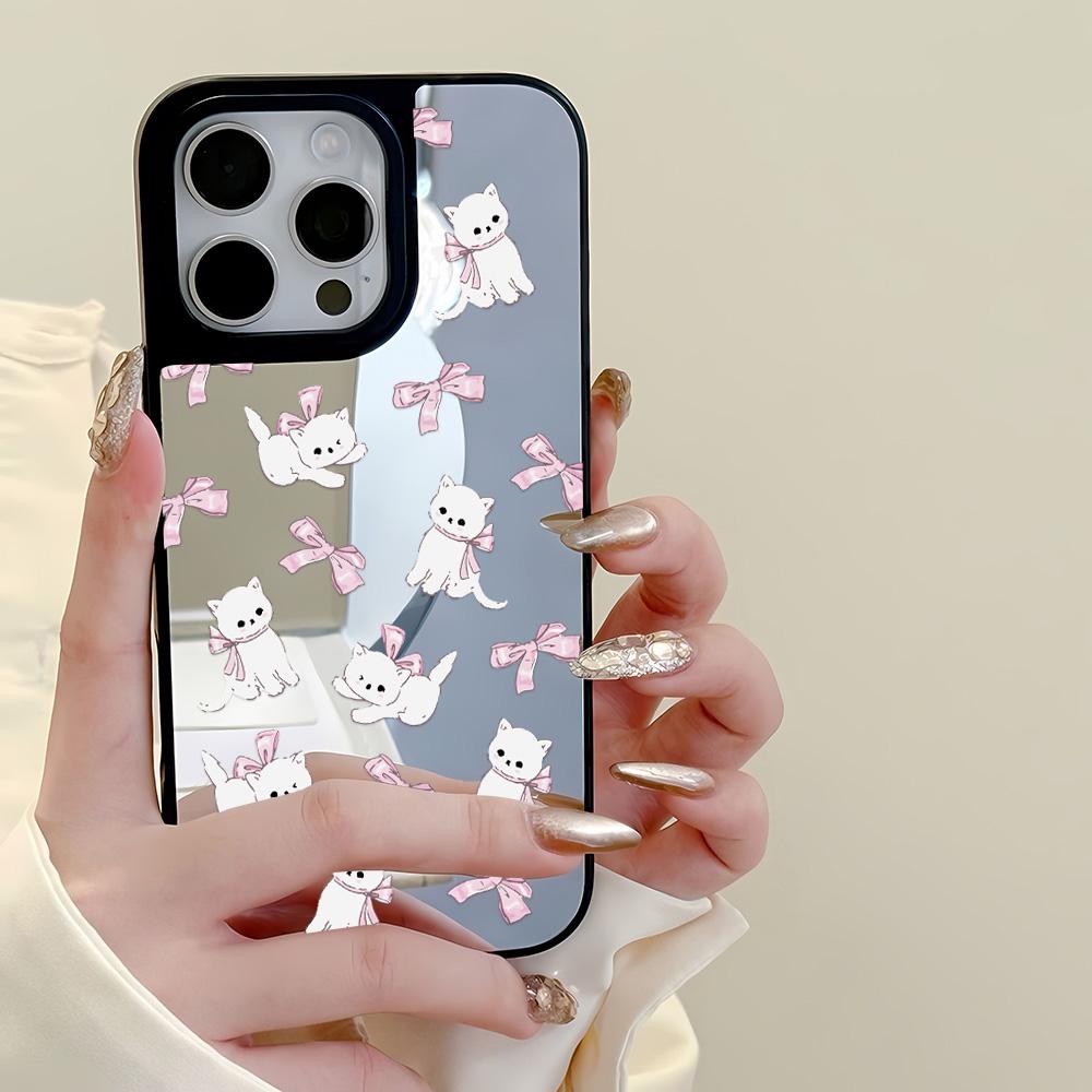 Mirror Phone Case for iPhone 15 11 13 14 for 15 16 Pro Max 12 13 16 Pro Cloud Flower and Animal Cute Style Phone Case