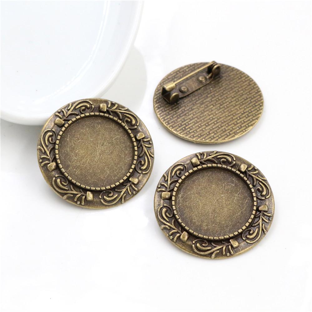 

5pcs 20mm Inner Size Antique Silver Plated Bronze Brooch Pin Flower Style Cabochon Base Setting