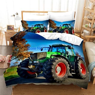 Farmářský traktor 3D ložní souprava Sada povlaku na přikrývku 3D potisk Povlak na přikrývku Ložní prádlo pro chlapce Dívku Ložní soupravy Dekorace ložnice