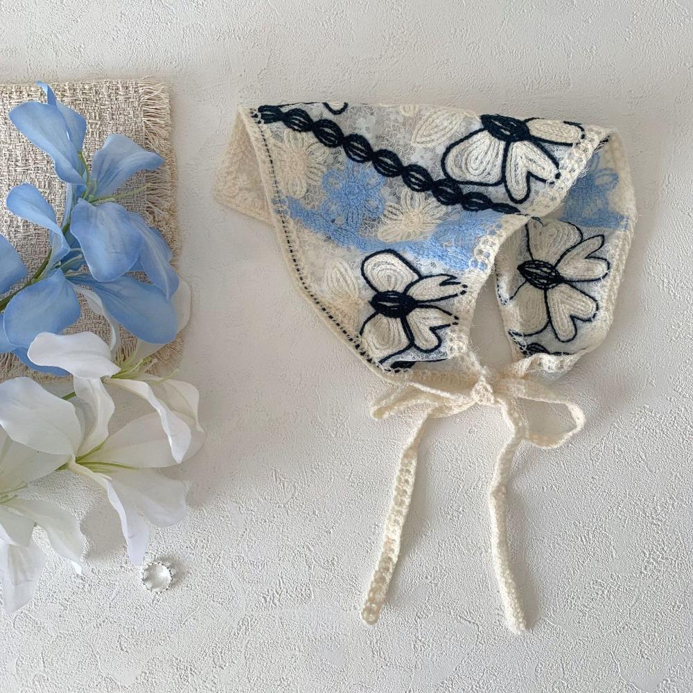 Versatile Hollow Out Headscarf Sweet Flower Knitted Artistic Headband Triangle Scarf синий