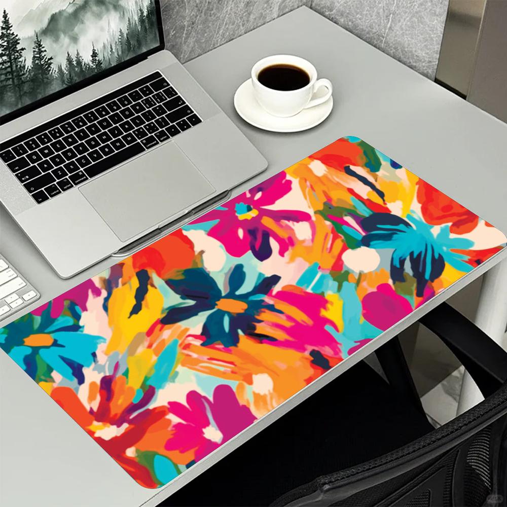Vibrant Colorful Abstract Floral Large Desk Mouse Pad Non Slip Rubber Desk Mat Keyboard Pad For Office Laptop Gaming Setup