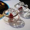 Yu Jing Glass Bird's Nest Dessert Bowl Set with Gold Rim - Heat Resistant and Transparent, Includes Lid