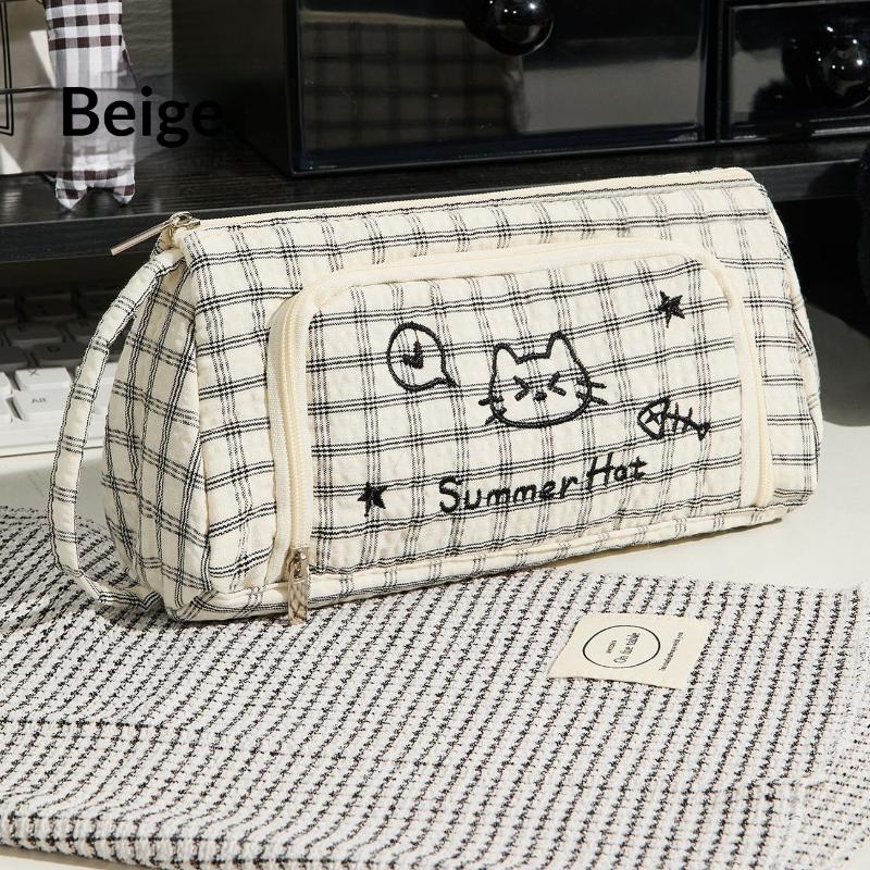 

Cute Cartoon Cat Embroidery Pencil Case Large Capacity Student Stationery Storage Bag Pencil Bag Back To School Supplies