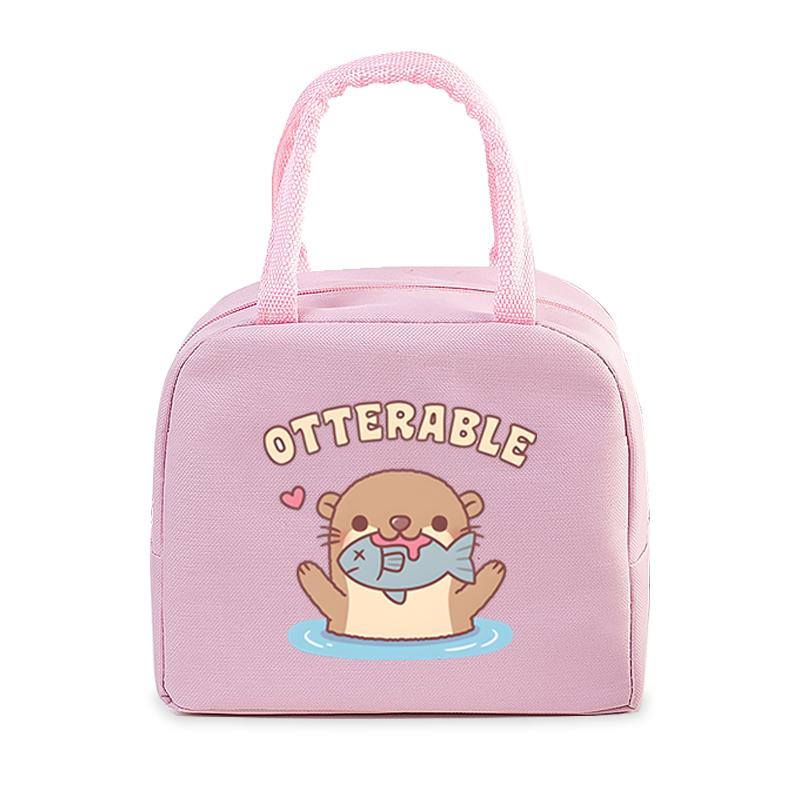 Cute Otter Printing Lunch Bags Women Portable Insulated Tote Bags Cartoon Otter Sloth Graphics Thermal Foods Eco Kids Lunch Bags