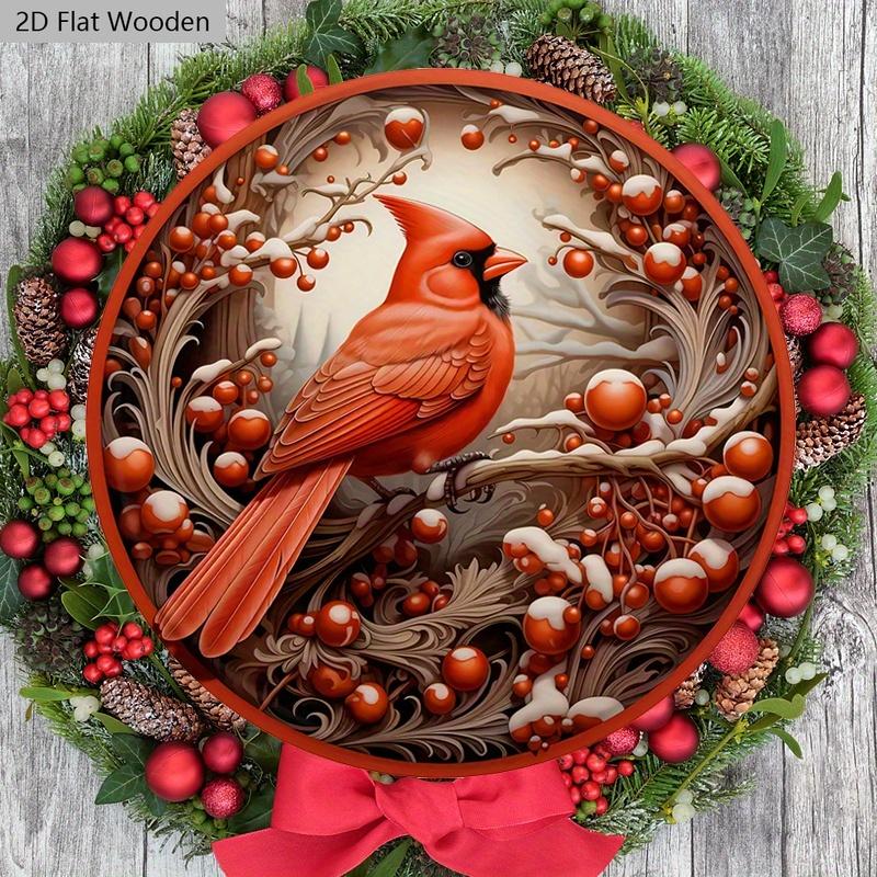 Classic Cardinal Wooden Christmas Sign - Navidad Round Sign for Church Door Wall Hanging Decor - Ideal Christmas Decoration