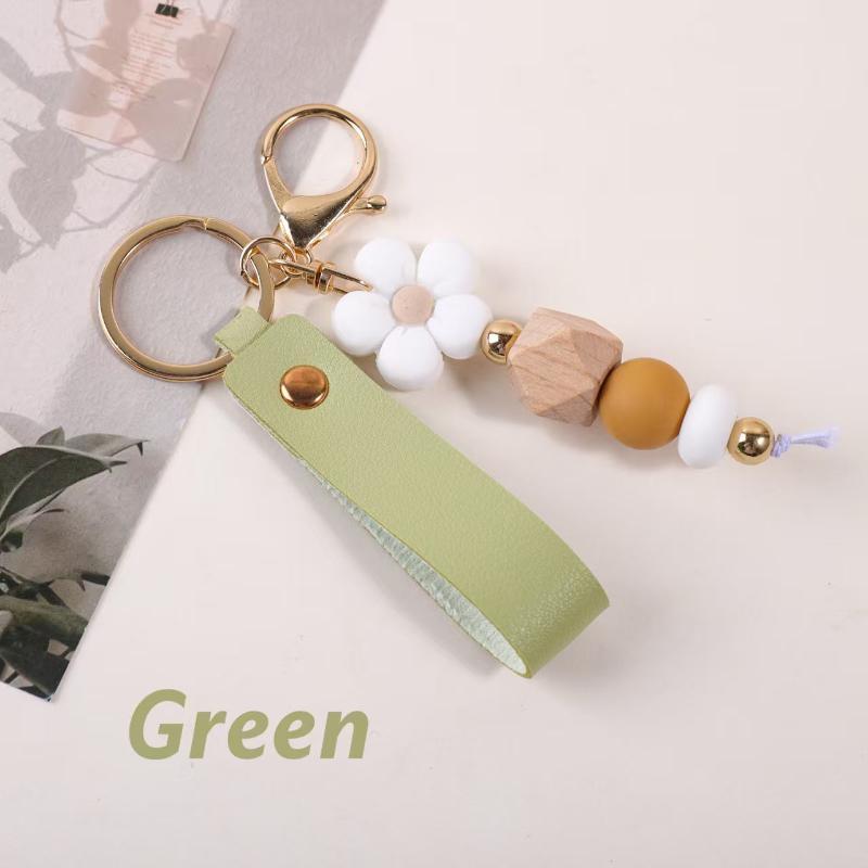 Custom Silicone Flower Beads Keychain Soft PU Leather Anti-Scratch Bag Pendant Lovely Gift for Women Valentine's Day