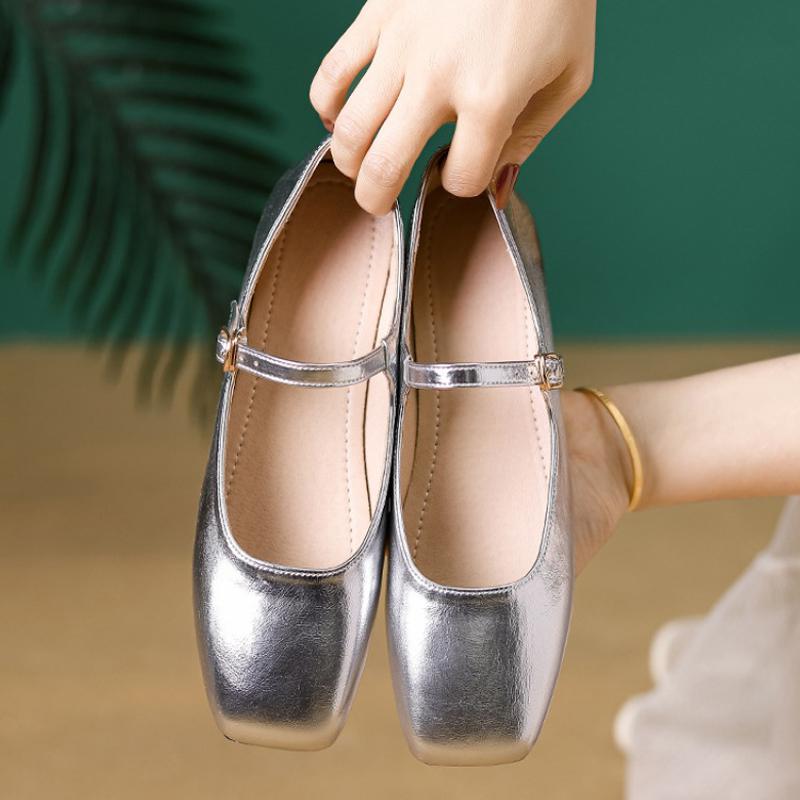 Colorful Spring Autumn Women Flats Brand Single Shoes Elegant Ladies Mary Jane Shoes Black Silver Gold Pink Plus Size 43