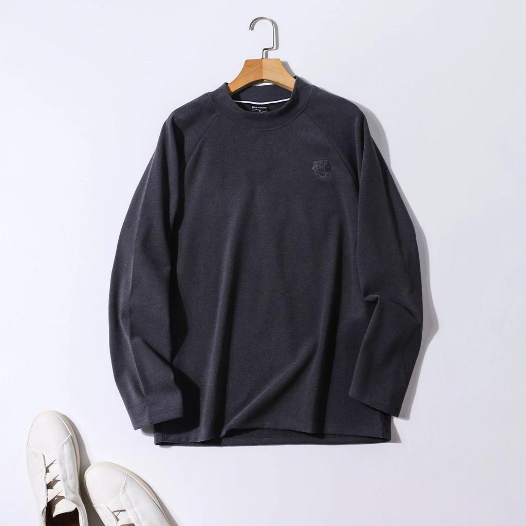 Men's Double-Sided Plush Raglan Sleeve Warm Half-High Collar Embroidered Hoodie