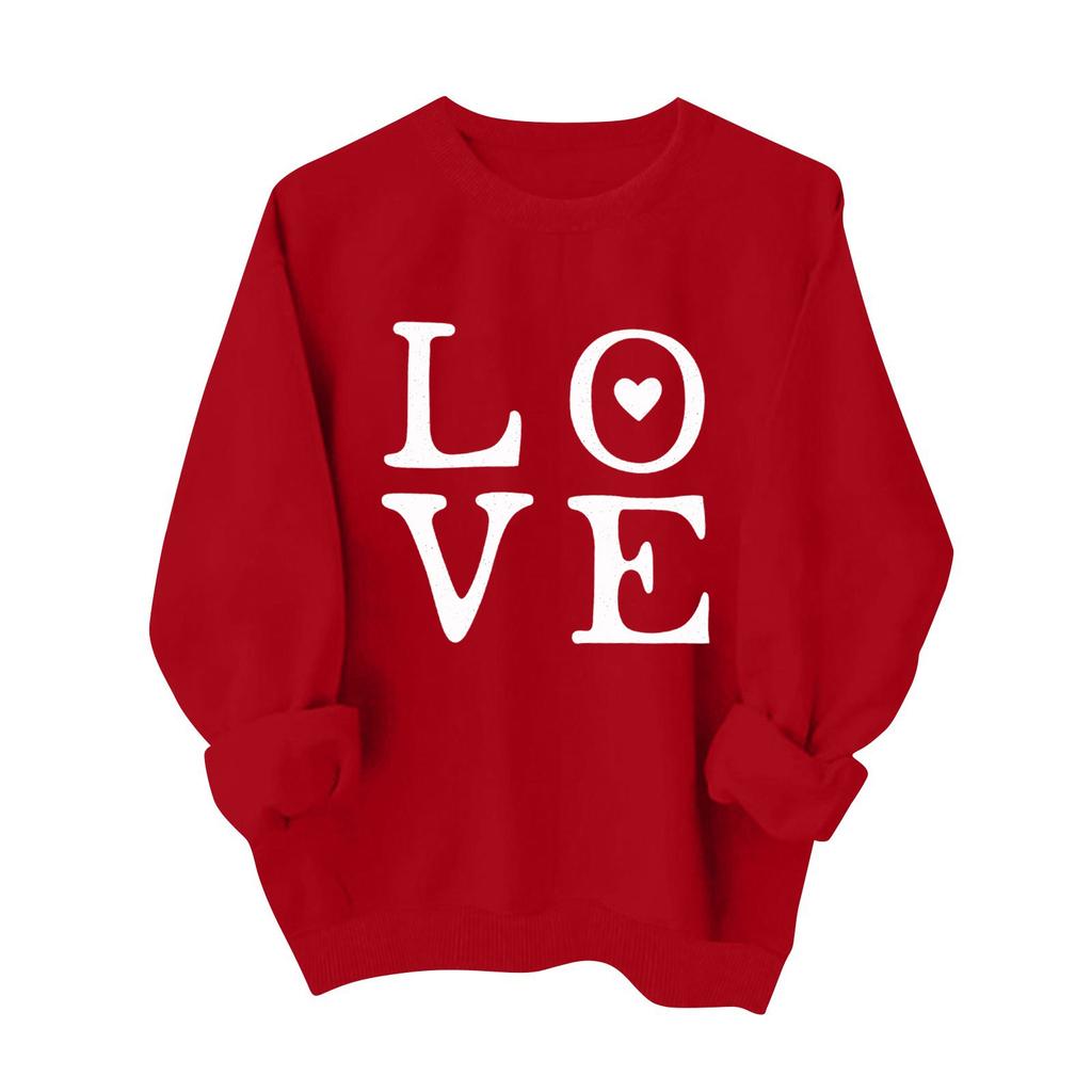 Dámská módní ležérní mikina s dlouhým rukávem s potiskem srdcí na Valentýna