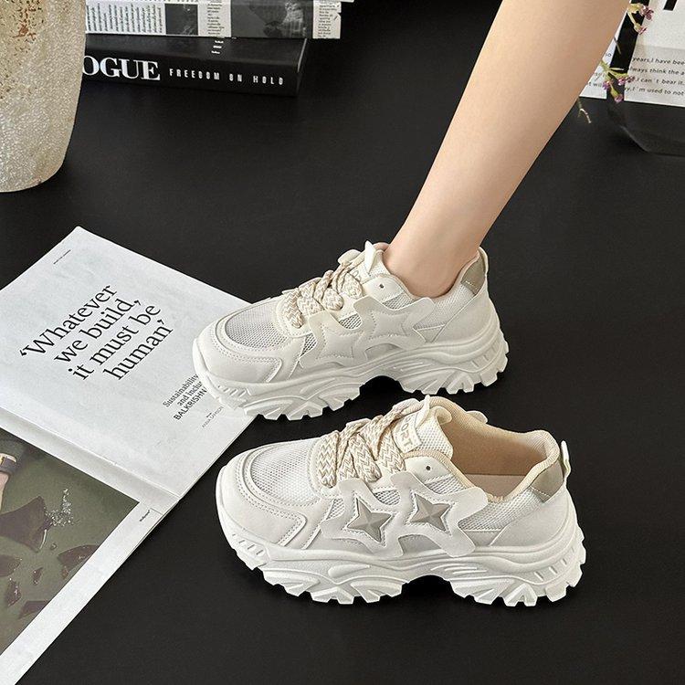 Dad Shoes Autumn New Thick-soled Star Color Matching College Style Versatile Height-increasing Muffin Sports and Leisure Shoes Women