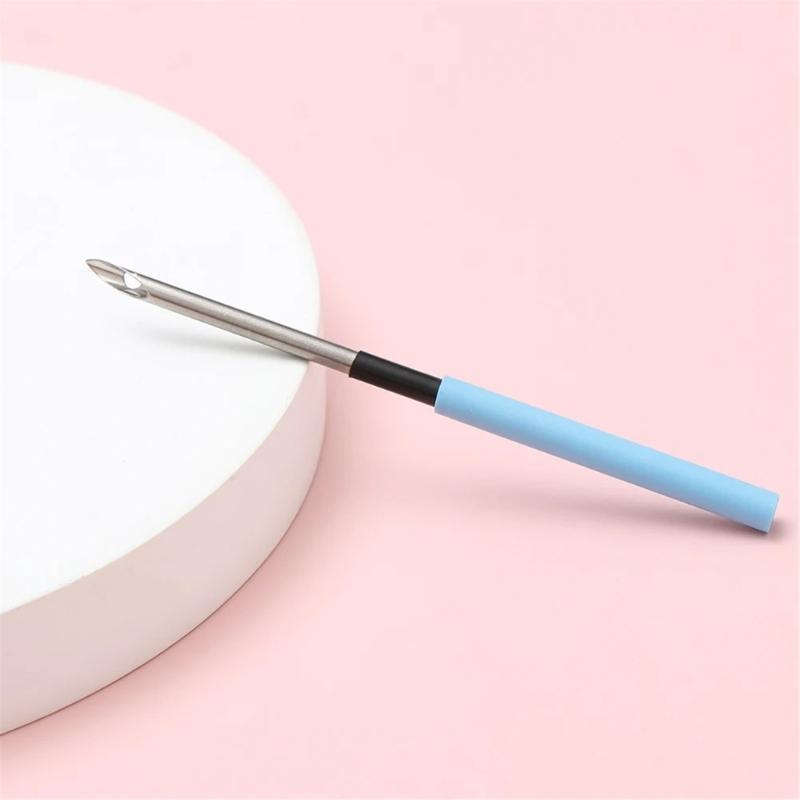Punching Needle Tool Adjustable Wood Handle Punching Needle Embroidery Tool with 7 Size Punching Needle Tip and Threader