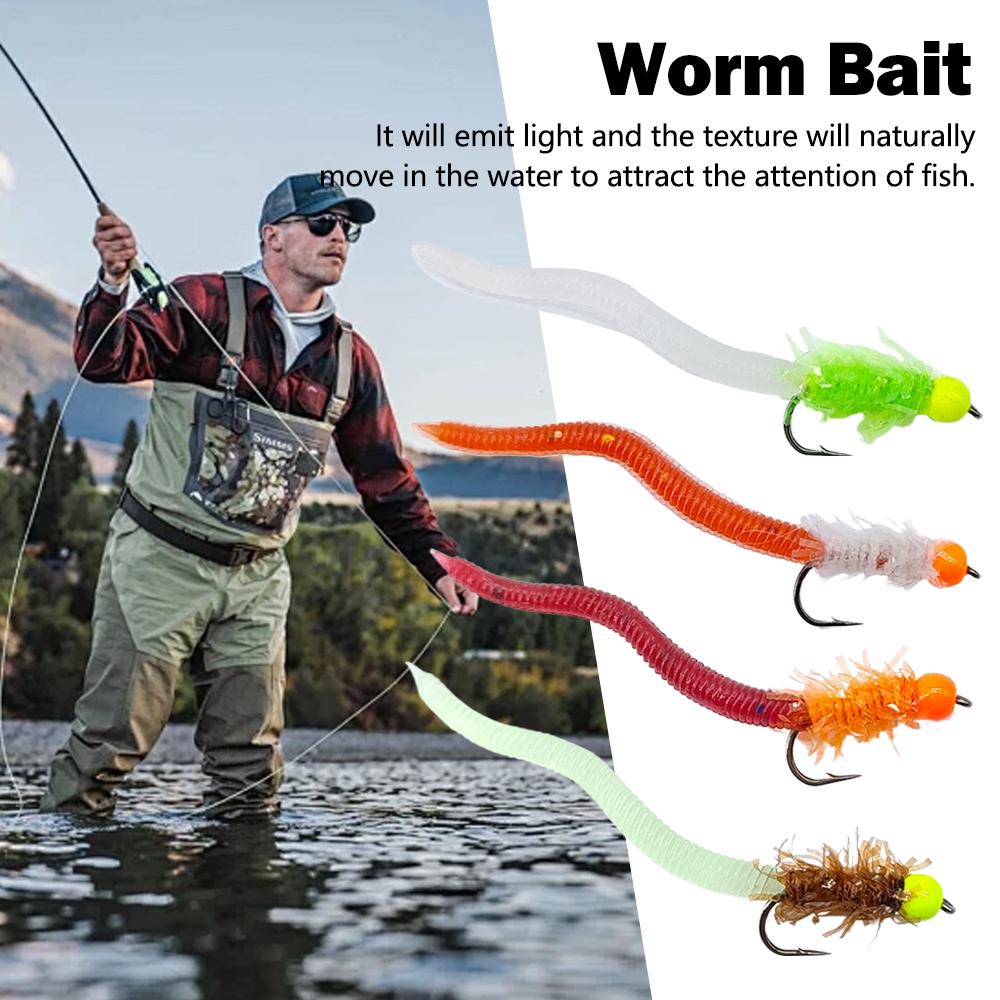 Crappie Lures Kit Silicone Soft Squirmy Worm Fly Fishing Bait, Artificial Earthworm Baits Fishing Lure Worms for Crappie Fishing