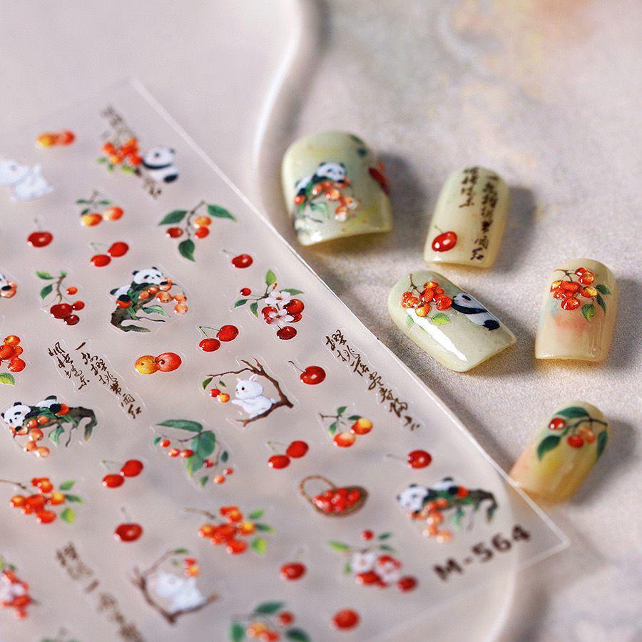 Popular 3D Panda Cherry Embossed Nail Stickers for DIY Nail Art and Crafts