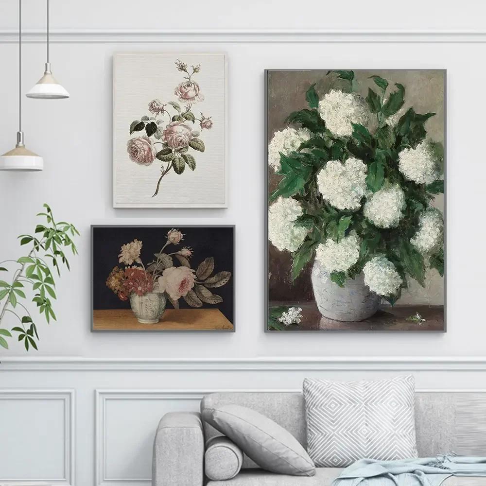 Vintage Flower Nordic Posters, Canvas Painting, Modern Wall Art, Beige Gallery Decor, Picture for Living Room Interior