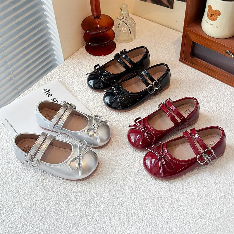 Girls' Silver Mary Jane Leather Shoes - Sweet Flat Soft Sole Children's Style